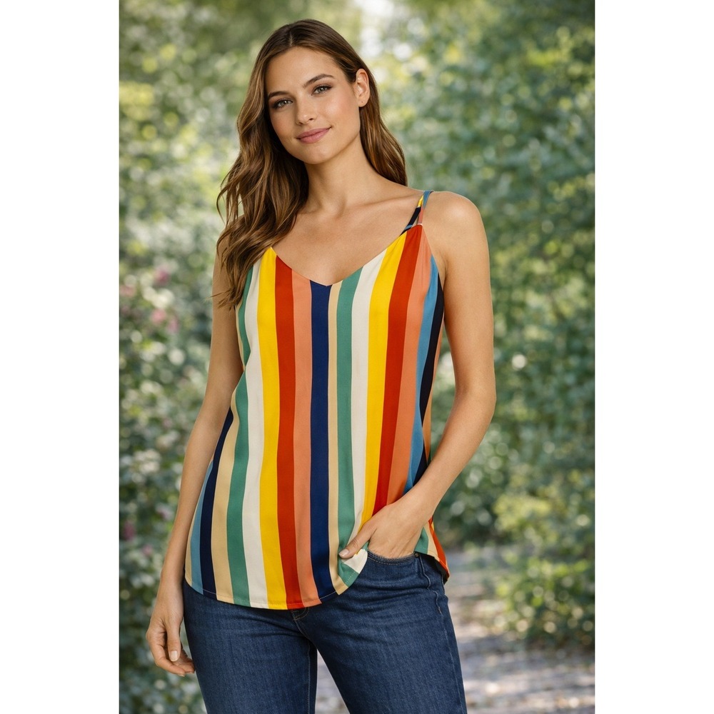 Socialite Camisole Women Size Medium Multicolor Vertical Stripe V-Neck Tank Top